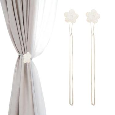Imagem de PATIKIL Laços magnéticos de cortina, pacote com 2 suportes de cortina de flores de resina, corda de retenção de cortina vintage, cortina de janela magnética decorativa para casa, café, escritório