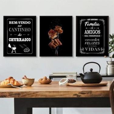 Imagem de Composição De 3 Quadros Cantinho Churrasco 24X18Cm - Vidro
