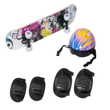 Imagem de Kit Skate Infantil Montado Skateboard Iniciante Completo Capacete Cria