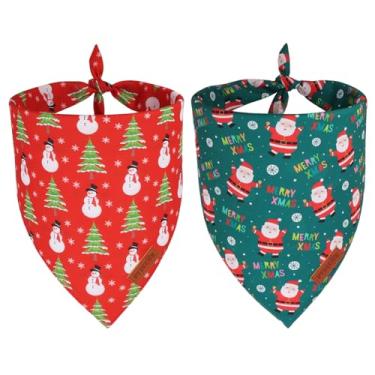 Imagem de PTDECOR Bandana de Natal, boneco de neve e árvore Papai Noel, cachecol reversível para animais de estimação, bandanas de Natal triângulo vermelho e verde para cães pequenos (pequeno)
