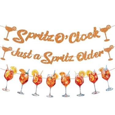 Imagem de Aperol Spritz Party Banner Decorações - 3 peças de faixas cítricas laranja Spritz O'Clock e apenas um spritz copo de coquetel mais antigo para despedida de solteira, chá de panela, noivado, casamento