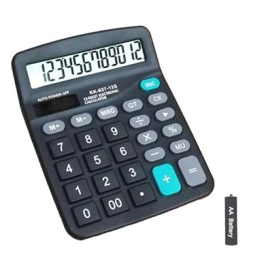 Imagem de NICOLEKAY Calculadora, visor LCD grande de 12 dígitos e botão sensível, calculadora de escritório de energia dupla de bateria solar, preta