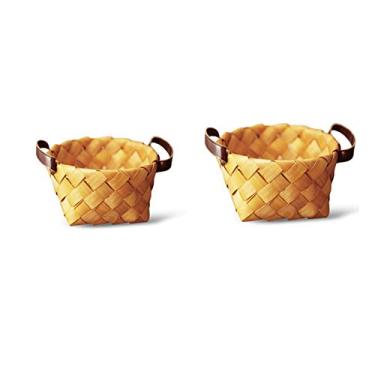 Imagem de Cesta de armazenamento de frutas feita à mão com lascas de madeira, cesta de pão, decoração criativa moderna de mesa de centro para sala de estar em casa - conjunto de 2 tigelas decorativas de frutas