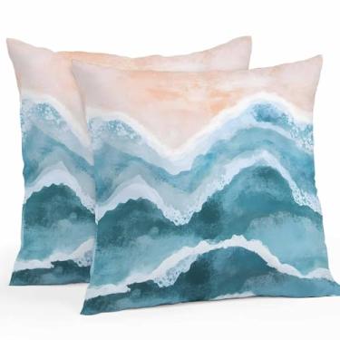 Imagem de Capa de almofada para ambientes externos, boêmio, gradiente, oceano, onda, mar, impermeável, 2 unidades, litoral, cenário, Havaí, decoração de casa, pátio, jardim, sofá