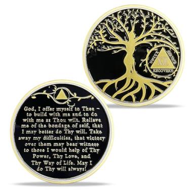 Imagem de Imasoner Moeda de sobriedade de 13 anos | Medalhão AA Árvore da Vida com Oração da Serenidade | Chip de Recuperação XIII | Token de Aniversário de Narcóticos e Alcoólicos Anônimos para Homens e