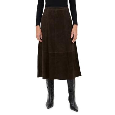 Imagem de Vince Saia feminina de camurça rodada de cintura média, Expresso profundo, 34