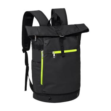 Imagem de Fenteer Mochila Roll Top Mochila de Tênis Capacidade Ajustável 20-35L Bolsa de Raquete de Badminton da Moda Bolsa de Badminton para Camping Academia, Preto Verde