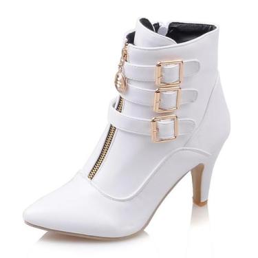 Imagem de Botas de tornozelo MEOTINA, fivela, bico pontudo, salto alto, brancas