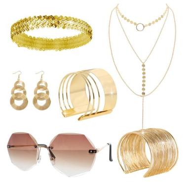 Imagem de Conjunto de acessórios de discoteca Gvhntk 70s Gold para mulheres, 6 p