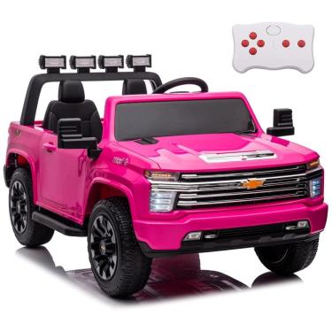 Imagem de Carro Elétrico Infantil, Chevrolet Silverado com Controle Remoto, 2 Lugares, Luzes, Música e Pneus EVA, 24V, NEWQIDA, Rosa