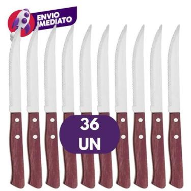 Imagem de Kit Faca de Churrasco Cabo Madeira Aço Inox Lâmina Serrilhada Cozinha 