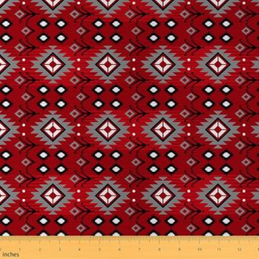 Imagem de jejeloiu Boho Fabric by The Yard Tecido de estofamento asteca para cadeiras boêmio à prova d'água decoração interna e externa para projetos de artesanato de costura DIY geométrico 1 jarda