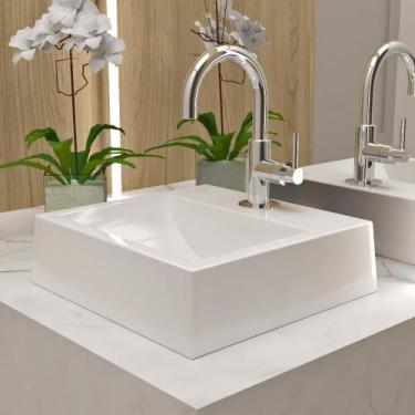 Imagem de Cuba de Apoio Para Banheiro Pia Quadrada 34x34cm Mármore Sintético Saf