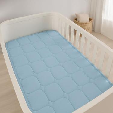 Imagem de Edredom de Berço Malha 100% Algodão Matelado com Viés Azul Bebê - MALU