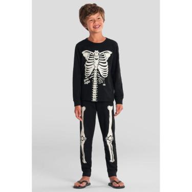 Imagem de Pijama infantil unissex de esqueleto brilha no escuro Brandili