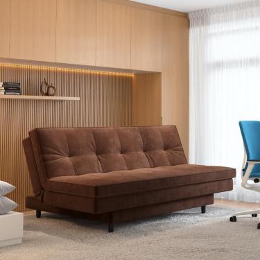 Imagem de Sofá-cama Roz Plush Fixo com Pé Trapézio 4 Lugares Suede 180cm