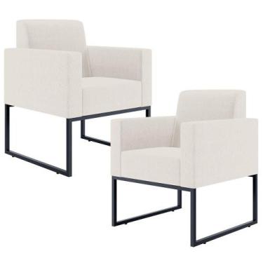 Imagem de Kit 02 Poltronas E Recepção Base Fixa De Metal Linho Cru - LYAM DECOR