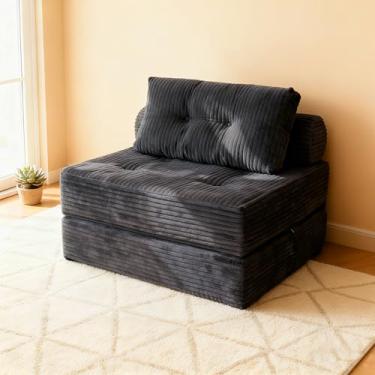 Imagem de Nigoone Cadeira confortável dobrável com travesseiro, espuma viscoelástica de suporte, tecido de veludo cotelê de pelúcia, sofá aconchegante, colchão conversível versátil para quarto/sala de estar