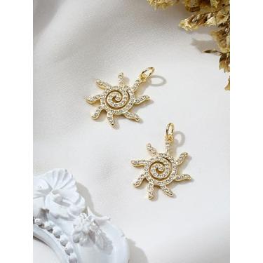 Imagem de 2 peças de pingentes de sol, pingentes de zircônia cúbica de latão micro pavê transparente com pingente de anel de salto decoração para mulheres, colar faça você mesmo, pulseira, joias, porta-chaves