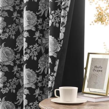 Imagem de Cortinas florais 213 cm de comprimento, 2 painéis para quarto, vintage, escurecimento de flores, cortinas para sala de estar, cortinas clássicas rústicas com ilhós, com isolamento térmico, branco