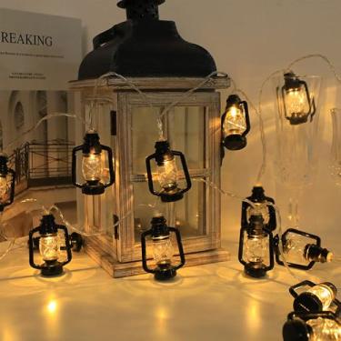 Imagem de Lâmpada de óleo vintage 1,5 m 10LED cordão de luzes (sem pilhas incluídas), decoração de ambiente romântico para acampamento - branco quente