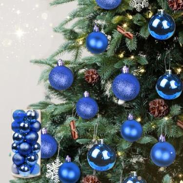 Imagem de Conjunto de 24 bolas de enfeite de Natal – 12 decorações brilhantes, 6 foscas e 6 de plástico à prova de estilhaçamento com glitter para decoração de árvore de Natal (azul D)