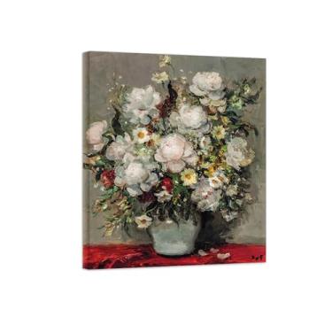 Imagem de Pôster e impressões em tela de flores vintage - reprodução de pintura de arte de parede famosa - peônias e margaridas - imagens prontas para pendurar tela embrulhada 40 x 50 cm 16 x 20 polegadas