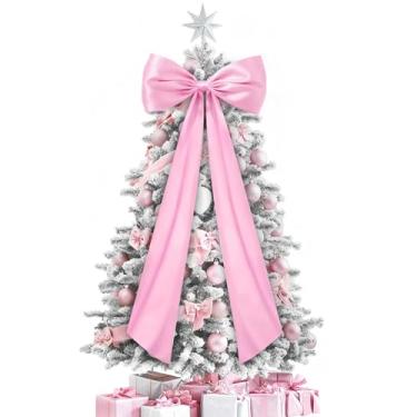 Imagem de JOICEE Arco de enfeite de árvore extragrande de Natal, 50 x 129 cm, laço rosa para árvore de Natal, decorações gigantes de guirlanda de Natal, para casa, parede, porta, festa, feriado, aniversário