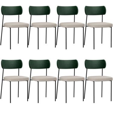 Imagem de Kit 08 Cadeiras Para Sala De Jantar Melina L02 Facto Verde Musgo Linho Cru - Lyam Decor