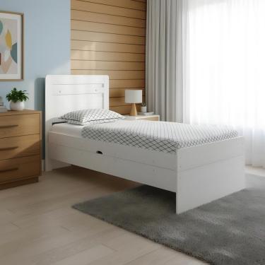 Imagem de Cama Baú Solteiro 4 Repartições Internas MDF 195x98x110cm Branco Repleta Comercial Come...