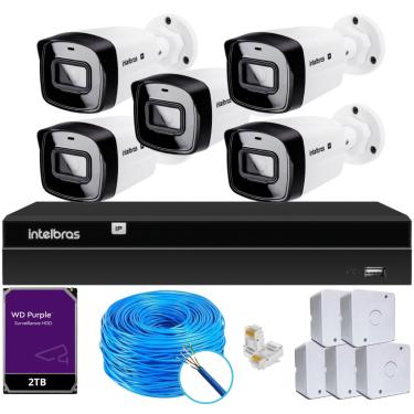 Imagem de Kit CFTV Intelbras NVR 1408P 5 Câmeras IP e HD 2TB Purple