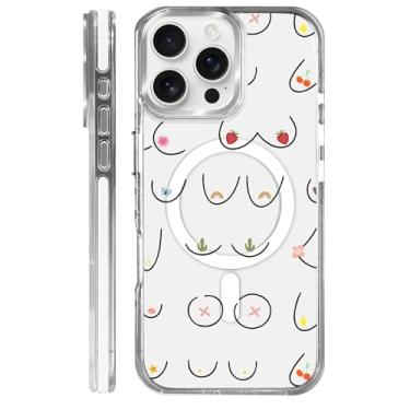 Imagem de MQJCYB Capa magnética para iPhone 16 Pro Max com design em base transparente, compatível com MagSafe, capa protetora fina de TPU macio para telefone feminina e meninas sexy garota exclusiva cacto