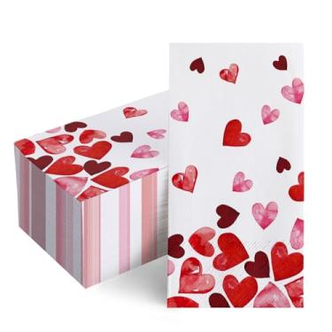Imagem de Livcoz Guardanapos de papel descartáveis para o dia dos namorados, toalhas de mão de banheiro com corações de amor vermelho e rosa, guardanapo de convidado, aniversário, casamento, cozinha, mesa de