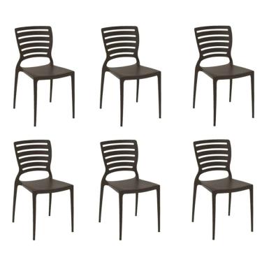 Imagem de Kit 6 Cadeiras Sofia Marrom Tramontina Encosto Vazado Horizontal 92237/109