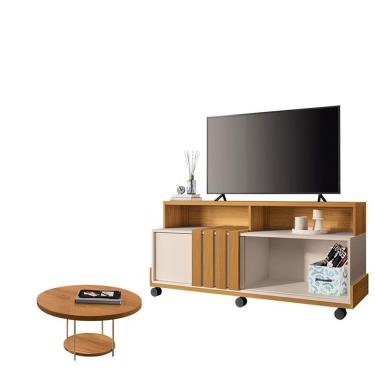 Imagem de Rack Bancada Graci 1.3 Com Mesa De Centro Sky Cinamomo Off White - Hb Móveis