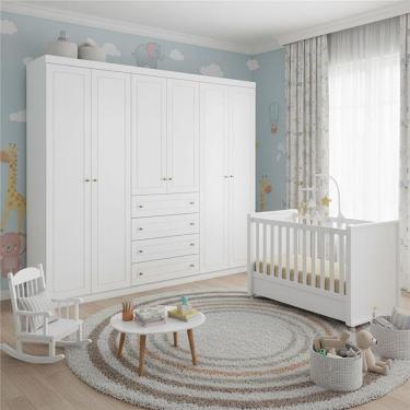 Imagem de Berço Tutto New E Guarda Roupa Americano Ambiente 6 Portas Branco Fosco - Matic