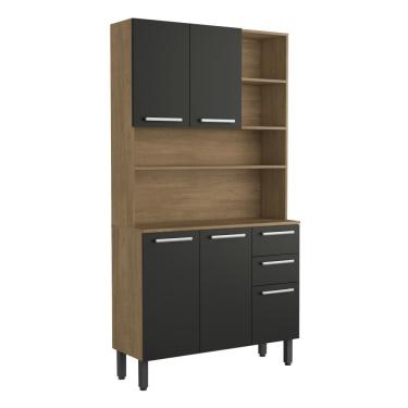 Imagem de Cozinha Compacta 5 Portas 2 Gavetas Grafite Samba Bertolini Grafite/carvalho