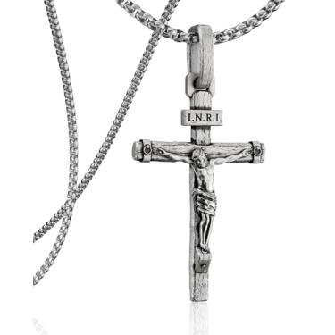 Imagem de ZENLUNANO Colar com cruz crucifixo – Pingente requintado de Jesus, cruz ripada, resistente ao desbotamento, amigável à pele, joia cristã para homens e mulheres, 22 Inch=56CM(Most Men's Choice), Latão