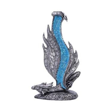 Imagem de Nemesis Now Queimador de incenso Dragon Flame Backflow – Asa de dragão prata com canal de cristal azul, decoração de fantasia de 20 cm de altura