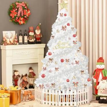 Imagem de Árvore de Natal BDL verde premium articulada pinheiro artificial com suporte de metal sólido e 100 decorações, 800 pontas (branco, 1,8 m)