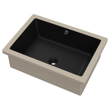 Imagem de Sarlai Pia de banheiro embutida - pia de banheiro retangular preta de 56 x 40 cm, pia de vaso de cerâmica de porcelana