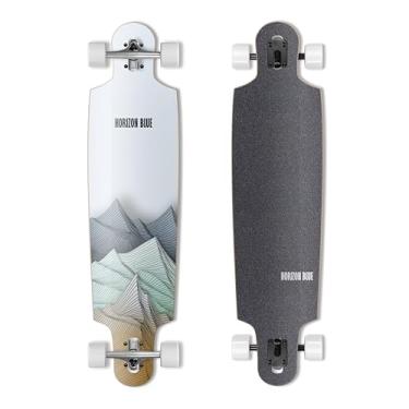 Imagem de HORIZON BLUE Urban Longboard Cruiser de 99 cm | Deck de bordo duro da América do Norte | Sistema anti-mordida nas rodas e absorção de choque | Cruzeiro completo em vários cenários (idge)
