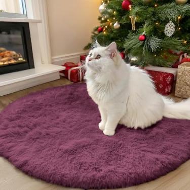 Imagem de OLANLY Tapetes redondos bordô para quarto – laváveis na máquina, tapetes circulares de 90 cm para sala de estar, tapete felpudo macio e fofo para meninas e meninos, quartos de berçário, dormitórios