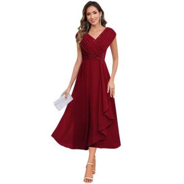 Imagem de Vestido Mãe da Noiva CDSSL Plus Size Burgundy Chiffon