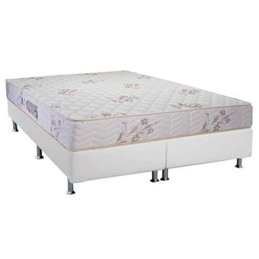 Imagem de Cama Box Queen: Colchão Espuma D45 Luckspuma Gran Luck Floral Pró Saúde + Base White(158X198)
