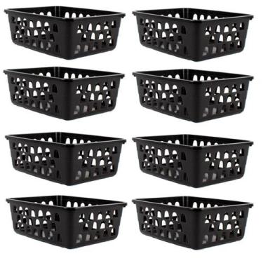 Imagem de Kit 8 Cestos Multiuso Organizador Médio Preto 20x15,5x6,5Cm - 123 Orga