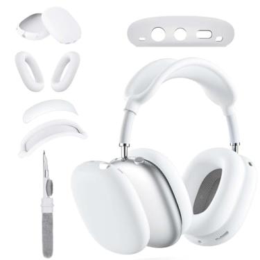 Imagem de TSKVT Capa de silicone para fones de ouvido AirPods Max, capa de fone de ouvido transparente e macia para AirPod Max, acessórios protetor antiarranhões para Apple AirPods Max (branco, 4 em 1)