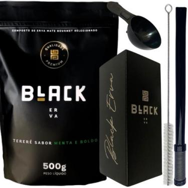 Imagem de Kit Tereré Black Erva Mate Copo quadrado Inox Preto Bomba Mola Externa