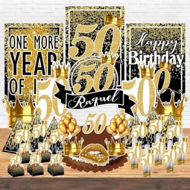 Imagem de Kit Festa Aniversário Personalizado 15 18 20 30 40 50 60 70 Anos Idades - Decoração Lembrancinha (50 Anos- Preto,Kit Festa LUXO Completo)