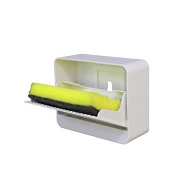 Imagem de Suporte de Parede para Esponja de Cozinha, Organizador em Plástico Branco com Bandeja de Drenagem
